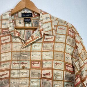 Men's Casual Button-Down Shirt - Multi Tan Plaid Print